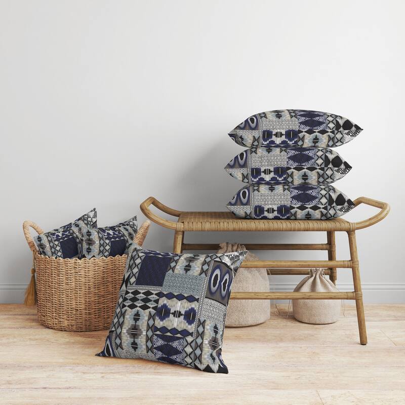 Patched Perfection Faux Suede Reversible Throw Pillow Blue and Granite