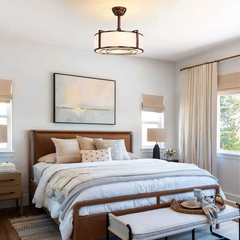 20" Modern Fabric Caged Ceiling Fan Chandelier with Remote - 4-Light