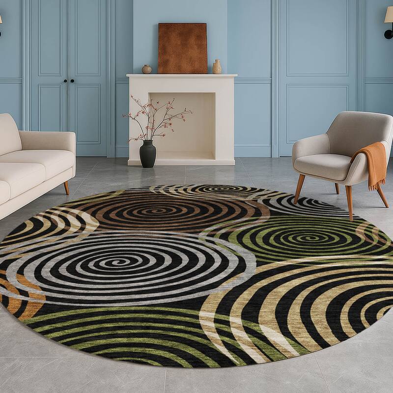 Machine Washable Indoor/ Outdoor Contemporary Swirls Chantille Rug