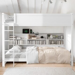 Bunk Bed with 6 Storage Cabinets and 2 Plug Outlets USB Ports