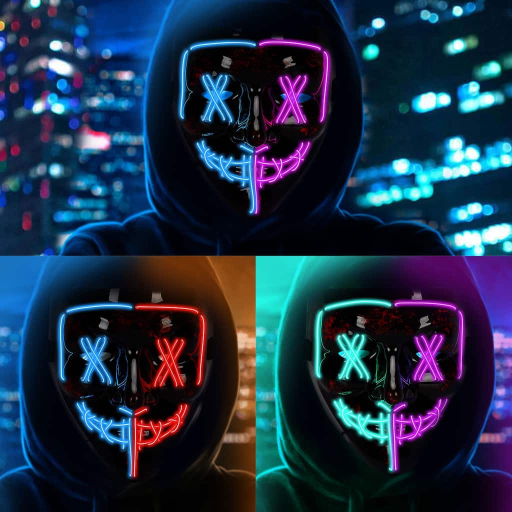 Halloween Scary Mask LED Mask LED Purge Mask [3PACK] LED Light Up Mask EL Wire Light Up