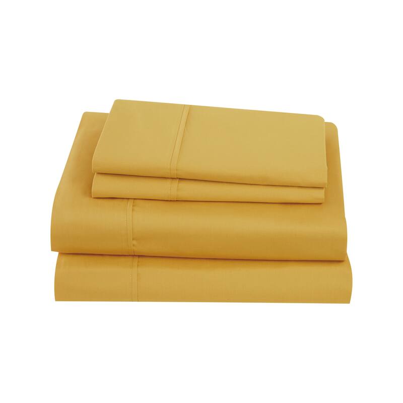 Brooklyn Loom Solid Cotton Percale Bed Sheet Set - Twin - Mustard Yellow