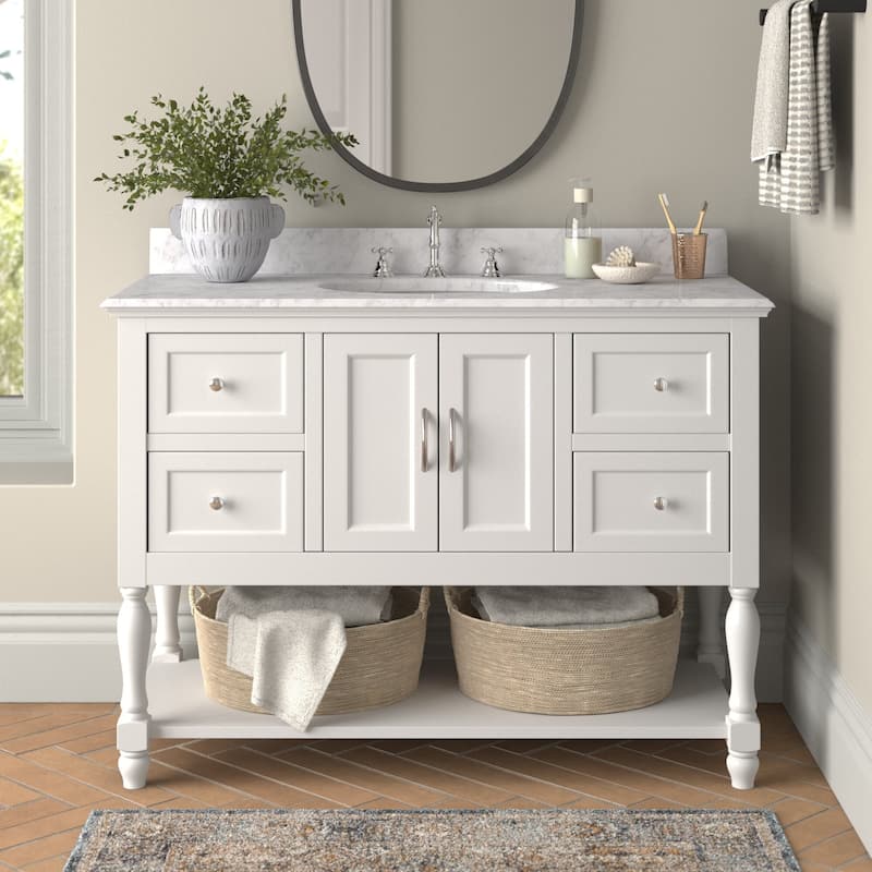 KitchenBathCollection Beverly 48" BathroomVanity w/ Carrara Marble Top