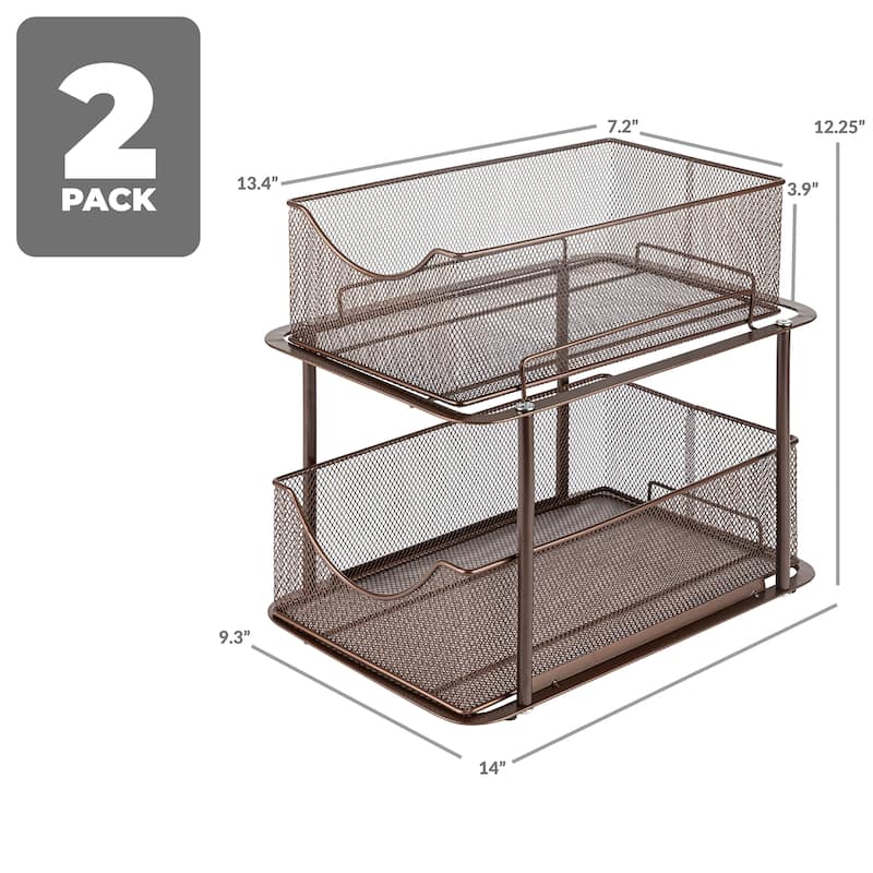 Sorbus 2 Tier Under Sink Bathroom Organizers and Storage (2 Pack) - 14" L x 9.3" W x 12.25" H