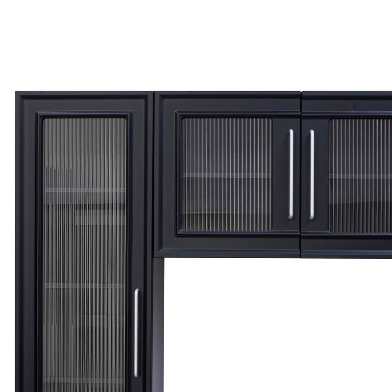 Modern 102" W Wall Unit Entertainment Center for TVs up to 75", Large Media TV Console with Glass Doors and Drawers