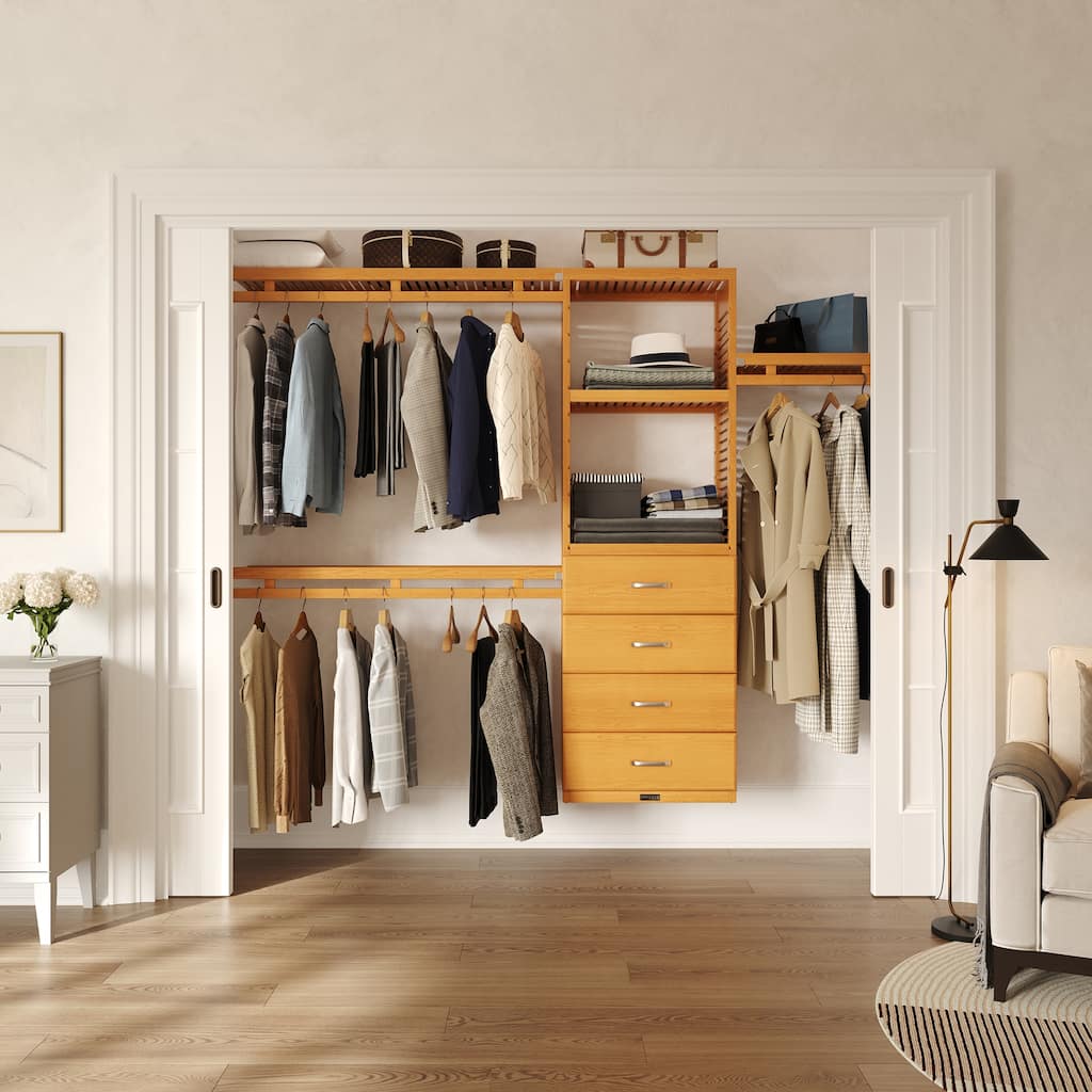 John Louis Home Solid Wood Reach-In Simplicity Closet System with 4-Drawers Honey Maple