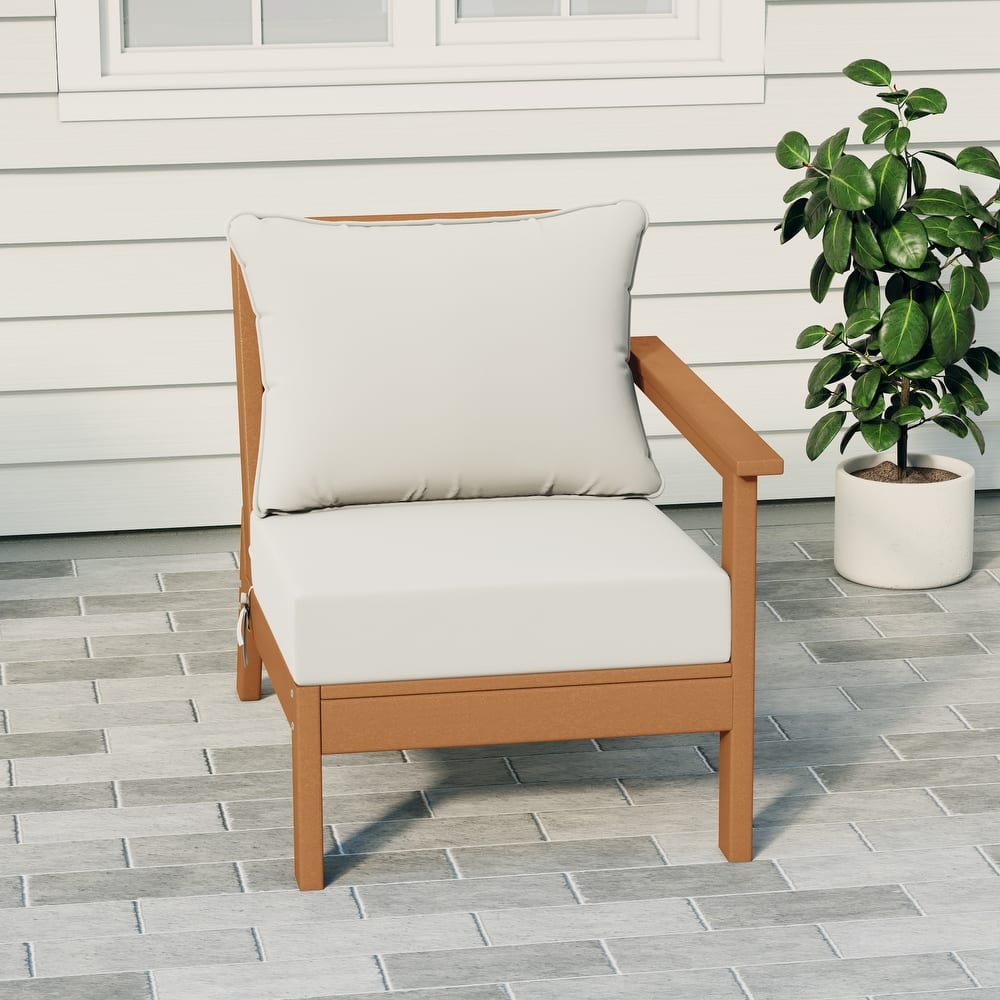 Birchwood All Weather HDPE Outdoor Patio Deep Seating Teak Right Arm Facing Chair With Cushions (1-Piece)