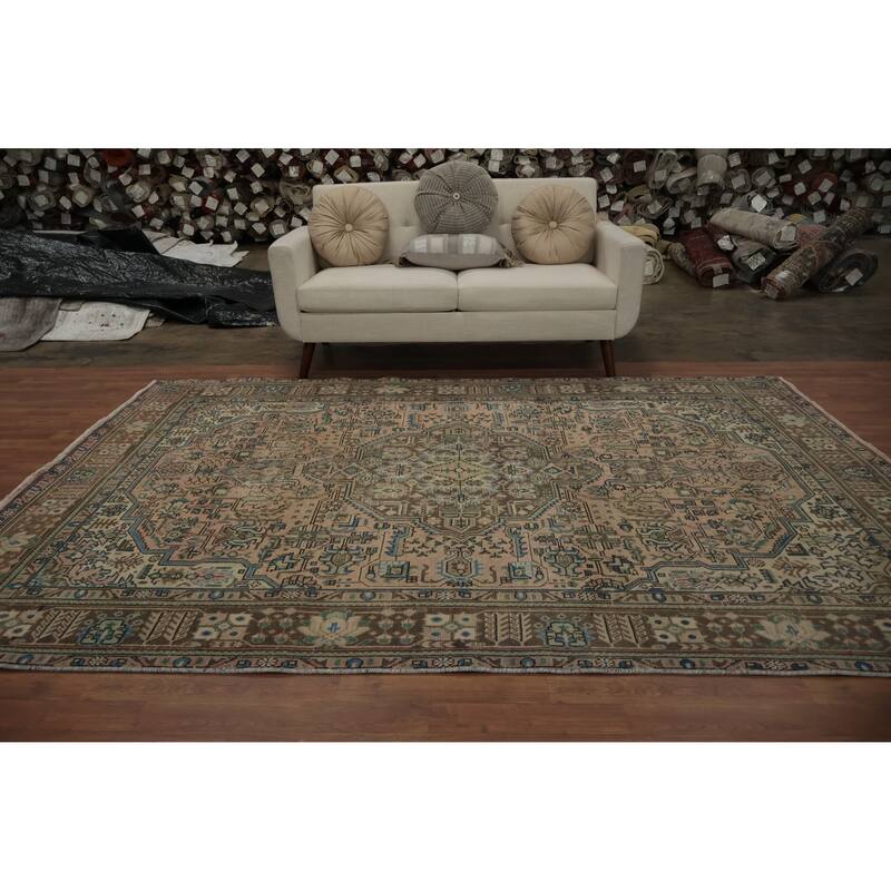 Hand Knotted Oriental 100% Wool Carpet Traditional Medallion Pink Tabriz Area Rug - 9' 8'' X 6' 6''