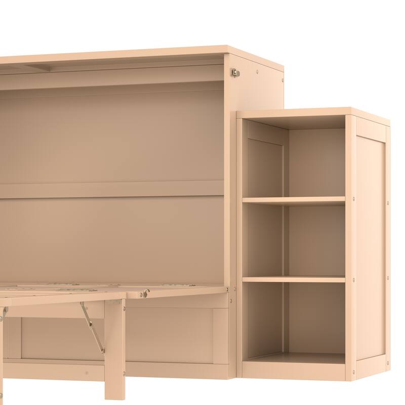 Queen Murphy Bed with Storage Drawers & Shelves for Guest Room