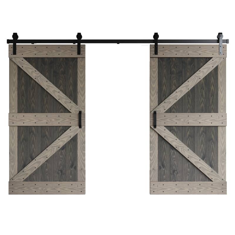 Coast Sequoia 84in. x 84in. K Series Embossing DIY Knotty Wood Double Sliding Barn Door With Hardware Kit - Dark Gray/Light Gray