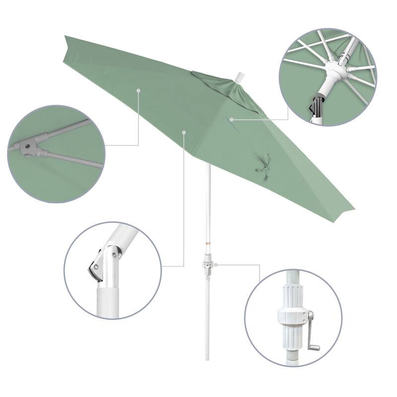 California Umbrella 9' Rd. Aluminum/Fiberglass Rib Patio Umb, Deluxe Crank Lift/Collar Tilt, White Finish, Pacifica Fabric