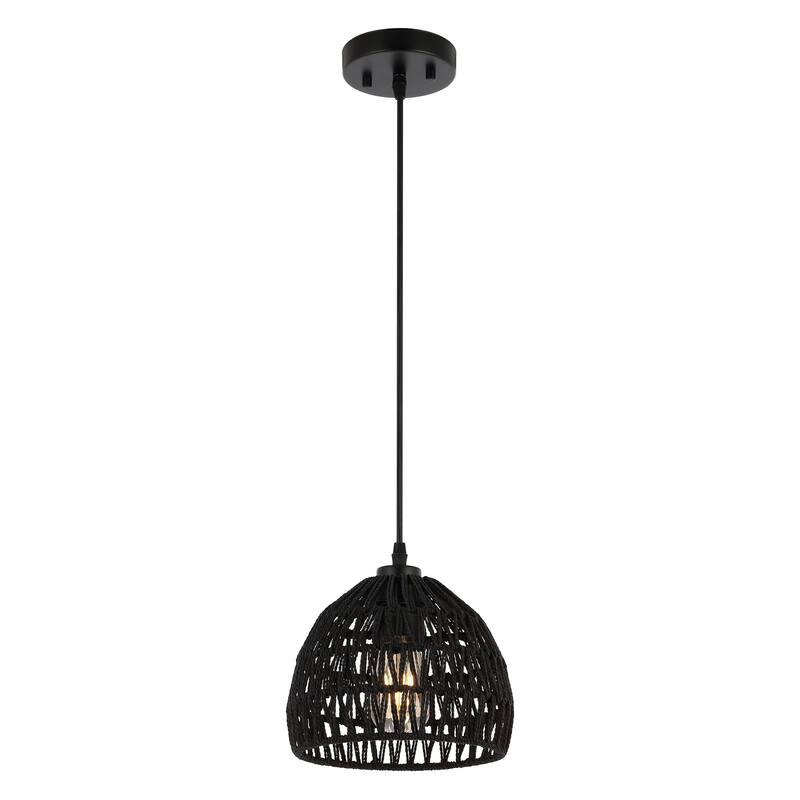 Jigu 1-Light Woven Rattan/Iron LED Pendant, by JONATHAN Y - 8.25" - Black