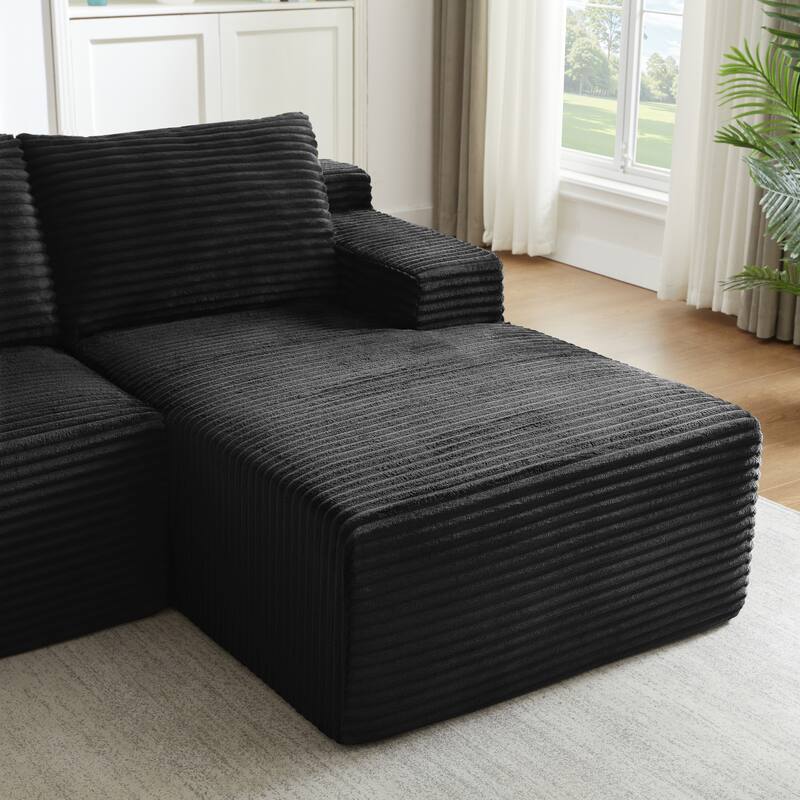 L-Shaped Modular Sectional Sofa with Chaise Lounge, Comfy Corduroy Deep Seat Cloud Couch, Compressed 4 Seat Corner Sofa
