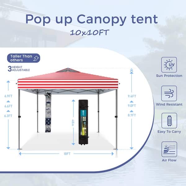 dimension image slide 5 of 6, 10' x 10' Pop Up Outdoor Canopy Tent Commercial Instant Reinforce Canopies with Wheel Carry Bag & Storage Pocket - 10x10'