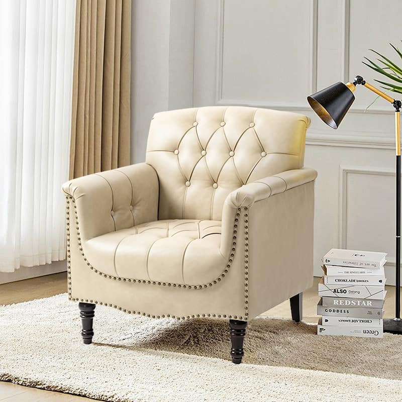 Tufted Accent Chair Vegan Leather Armchair for Living Room