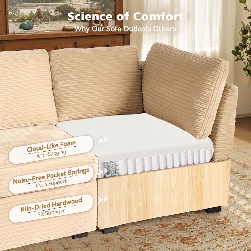 HOOOWOOO Modular U-shaped Corduroy Fabric Sectional Sofa Couch with Ottoman