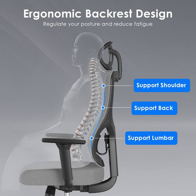 Ergonomic Office Chair,Mesh Desk Chair with Adjustable Lumbar Support and Headrest,Computer Chair with 3D Armrest Swivel Chair