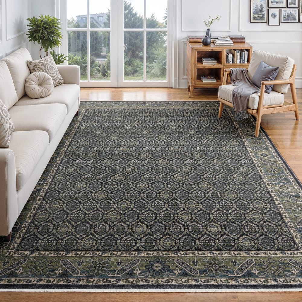 Esme Vintage Panel Medallion Blue/ Green Area Rug