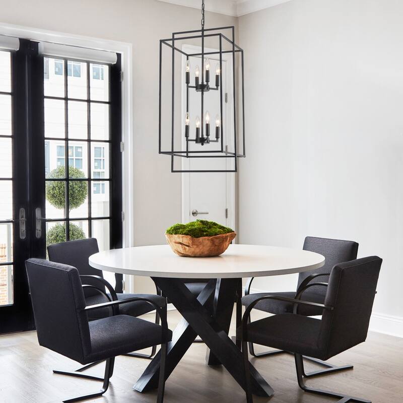 15.74inch Cage Two-tier 8-light Height Adjustable Metal Frame Chandelier for Multiple Different Spaces