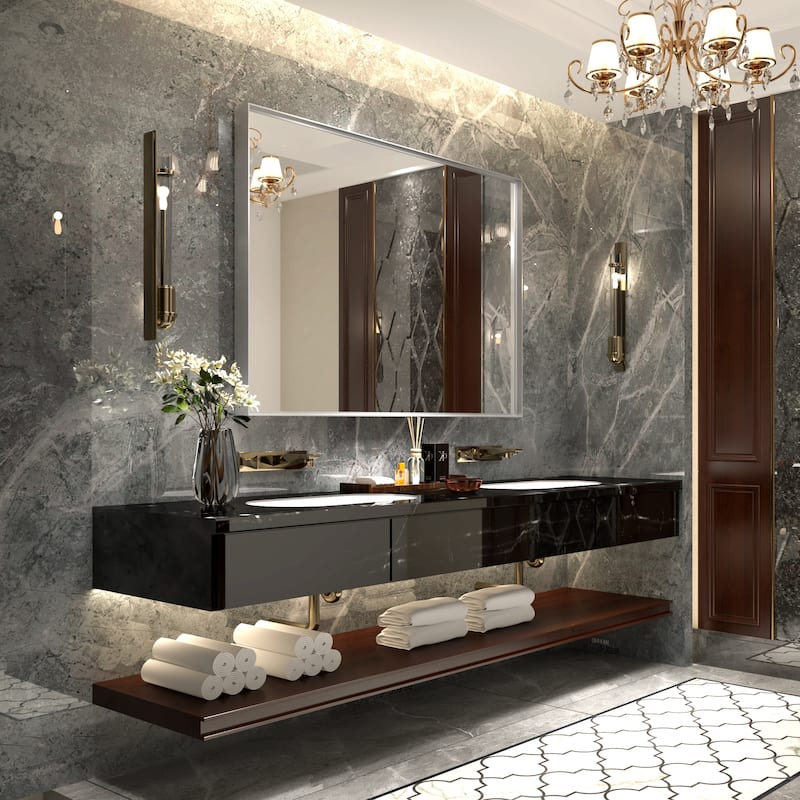40x30inch Wall-mounted Beveled Mirror,Square Angle Metal Frame Wall Mounted Mirrors For Wall(Horizontal & Vertical) - Silver