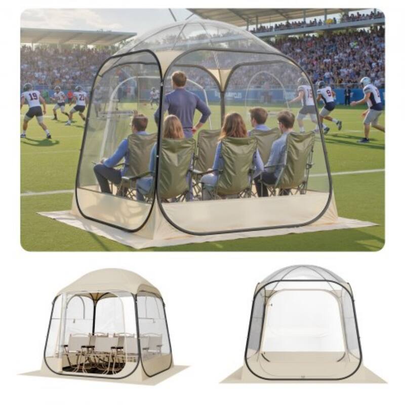 Beige-Transparent-Black Pop-Up Sport Bubble Tent 4-Side Outdoor Shelter - 72.05 × 72.05 × 76.77 in