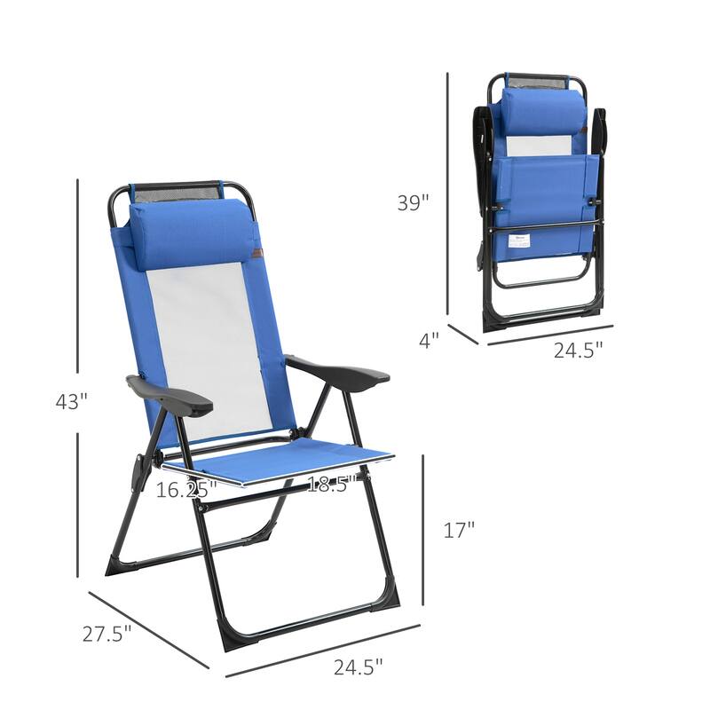 Folding Patio Chairs Set of 2, Outdoor Deck Chair with Adjustable Sling Back, Camping Chair with Removable Headrest