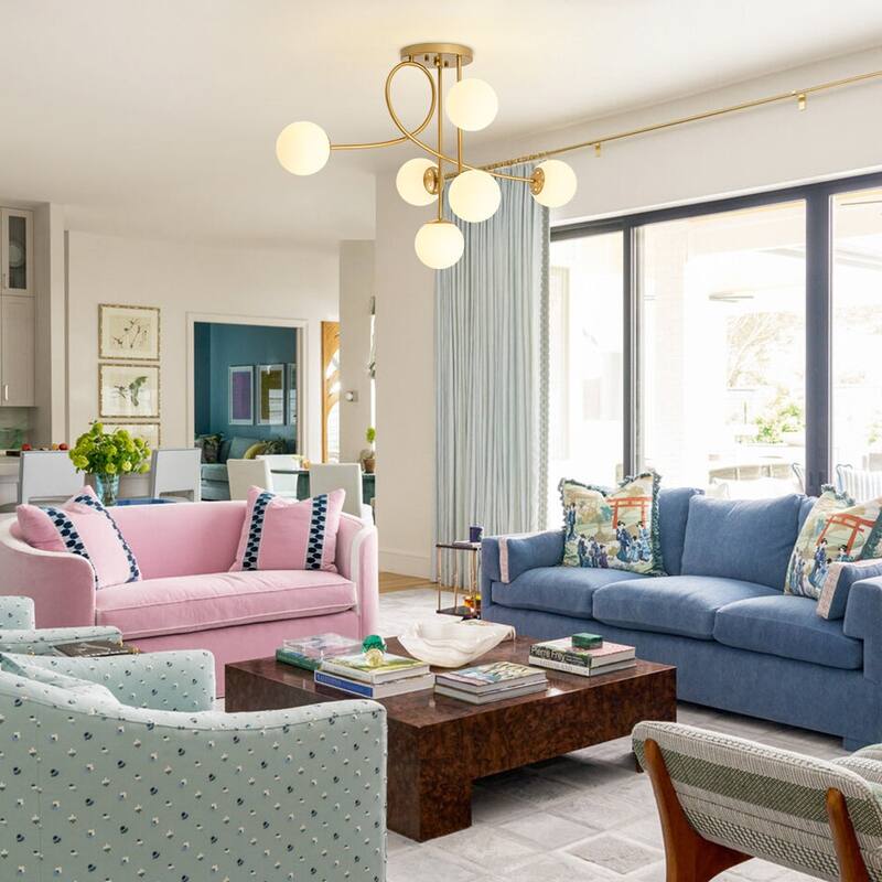 Modern 6-Light Milky Glass Globe Sputnik Semi Flush Mount