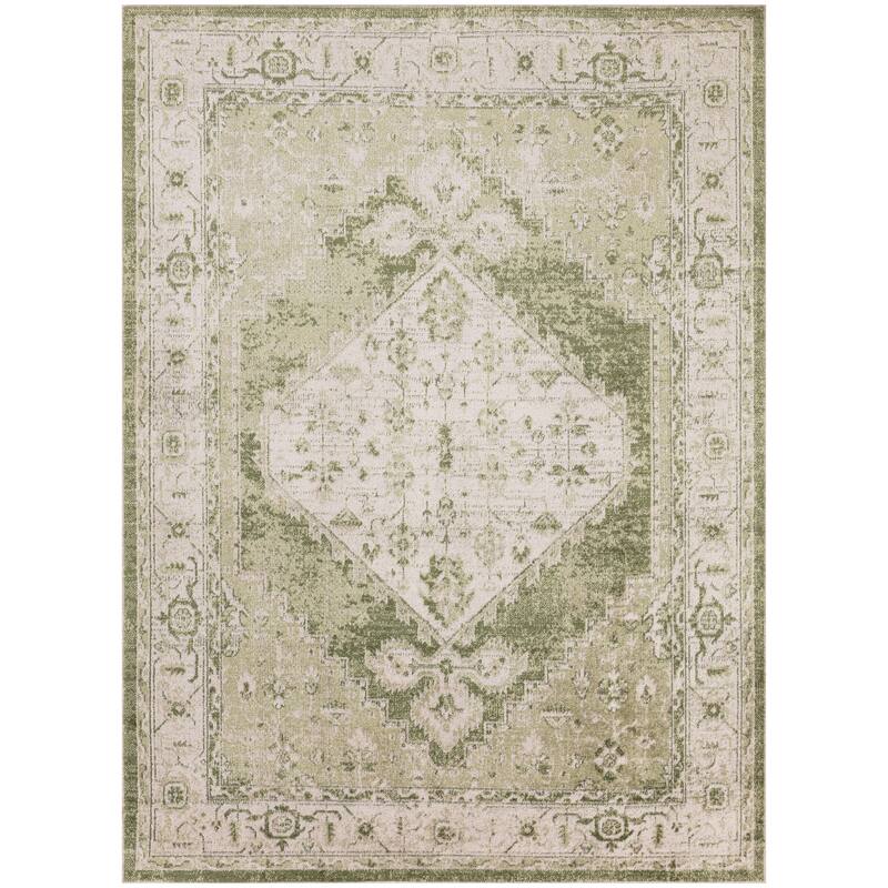 Nourison Astra Machine Washable Distressed Area Rug - 5' 3" x 7' - Ivory/Green