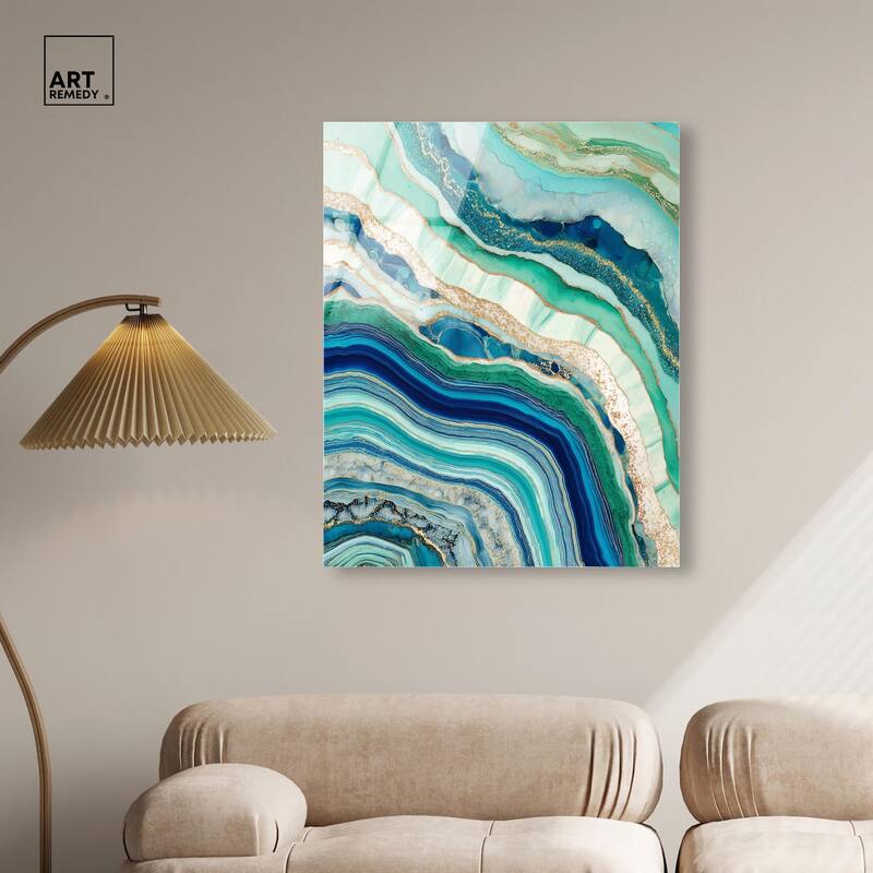 Blue Green Abstract Agate II Acrylic by Art Remedy, Ready to Hang