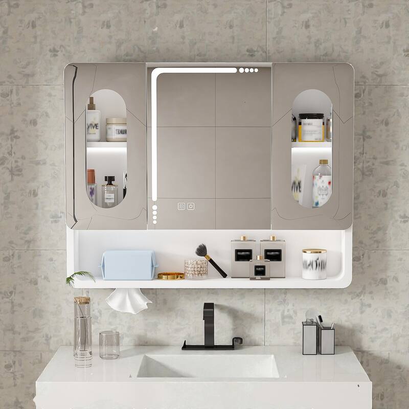 LED Lighted Bathroom Medicine Cabinet with Mirror, Wall Mounted Aluminum Storage Cabinet with Anti-Fog and Touch Control