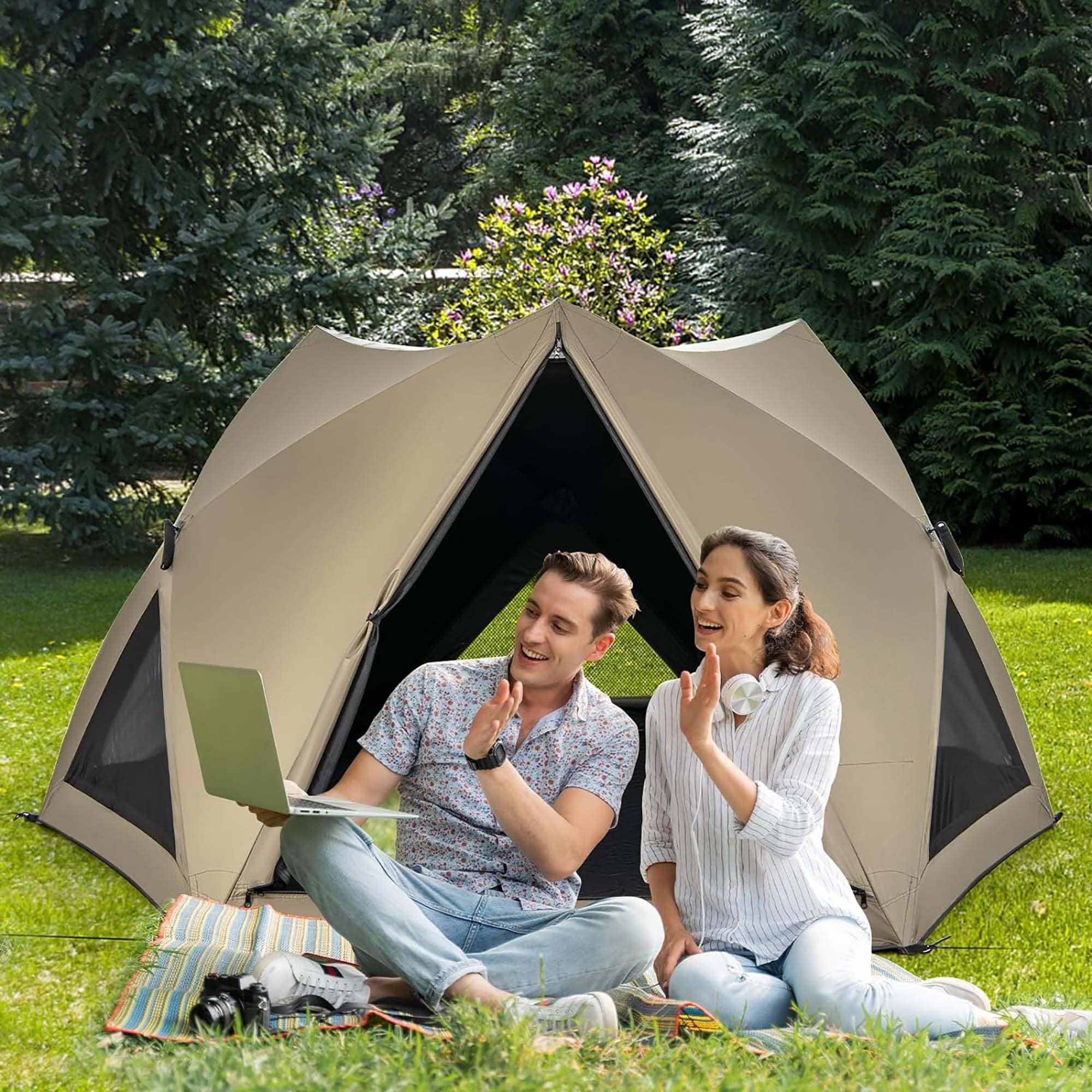 4-6 Person Pop Up Camping Tent Dome Instant Tent w/Visible