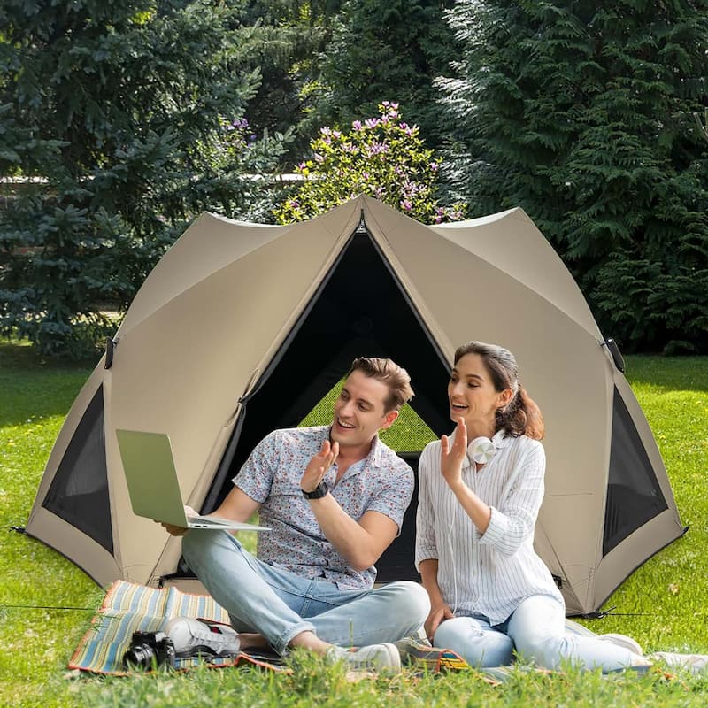 4-6 Person Pop Up Camping Tent Dome Instant Tent w/Visible Skylight