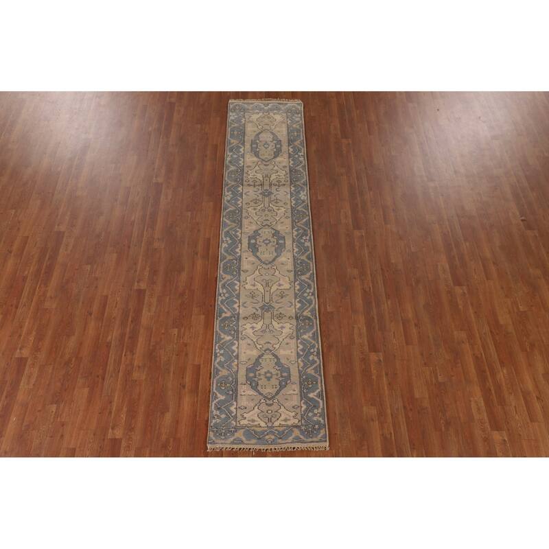 Earth Tone Oushak Oriental Runner Rug Handmade Wool Carpet - 2'3"x 10'1"