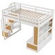 preview thumbnail 11 of 23, Full Size Loft Bed with 2 Drawers & Storage Staircase, Solid Wood Loft Bed Frame with Desk, Shelves, Full Length Guardrail