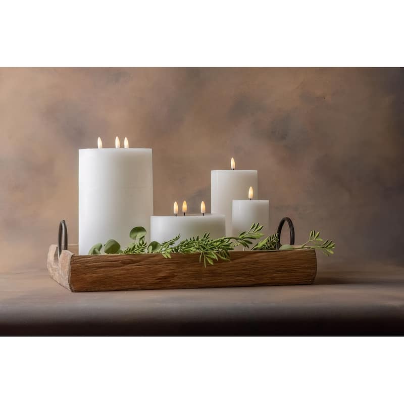 Battery Operated 3D Flame Large LED Pillar Candles - 8" - White