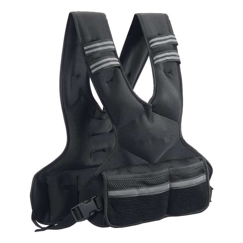 Black Neoprene Adjustable Weighted Vest 11 to 20 lbs with Reflective Strips - 20 Lbs - 20 Lbs