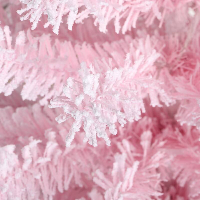 Glitzhome 4ft/5ft Pre-Lit Flocked Pink Artificial Christmas Porch Tree with Foot Pedal LED Lights