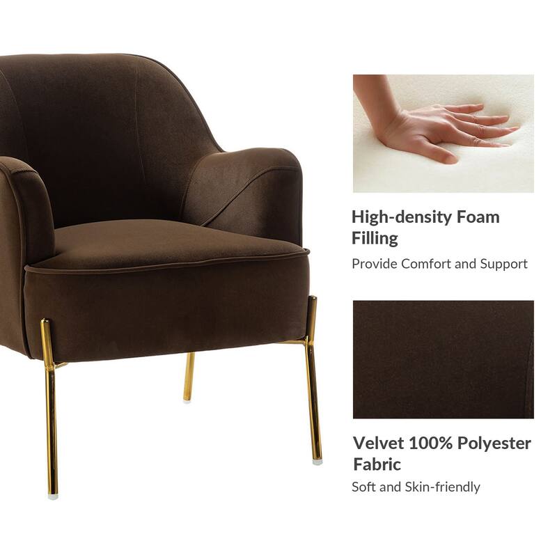 Nora Modern Velvet Accent Chair with Golden Metal Legs Set of 2 by HULALA HOME