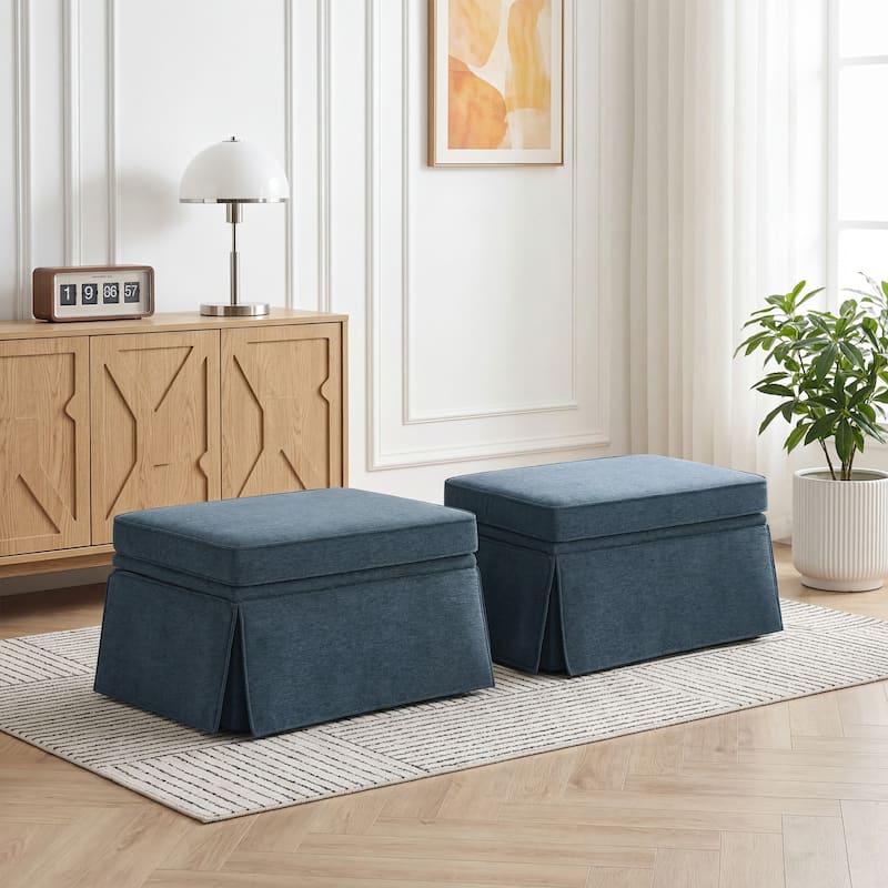 2 Set Rectangle Chenille Upholstered Storage Ottoman