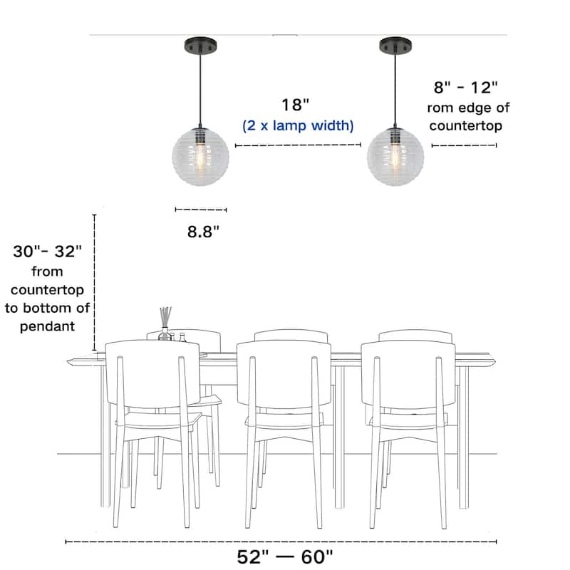 Modern 1-Light Matte Black Seeded Glass Pendant Light Globe Shade Kitchen Island Light for Dining Room - 8.8" L × 9.6" H