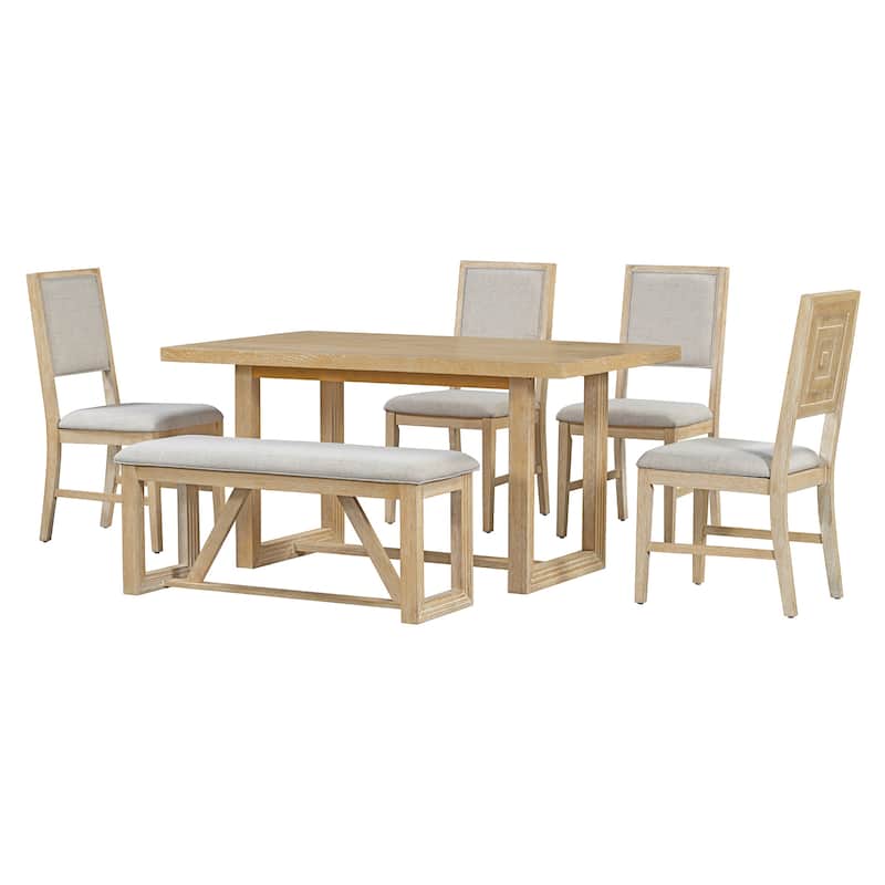 Practical Rectangular Dining Table, Dining Table & Chair Set with Upholstered Benches and Dining Chairs