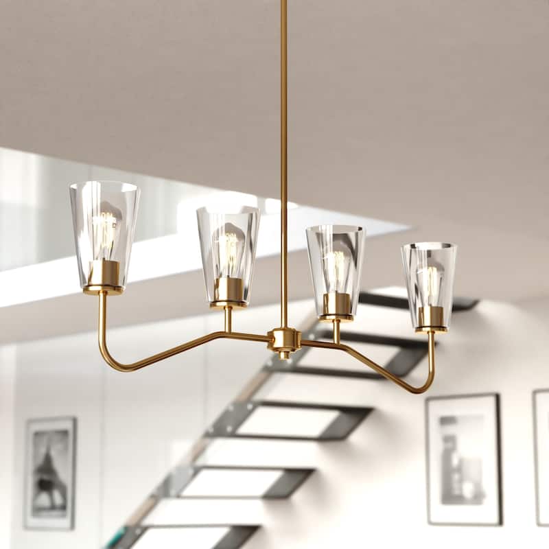 Beverly Linear Chandelier Island Pendant Light Fixture Clear Glass Shade, LED Compatible - 36-in W x 18.75-in H x 4.75-in D - Muted Brass