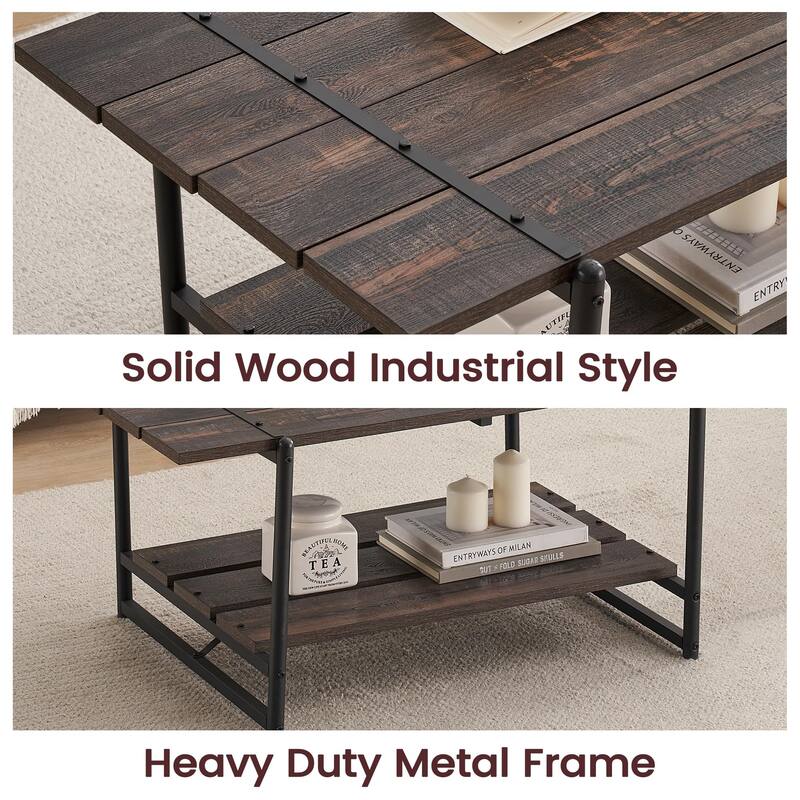 Coffee Table with 2 Storage Shelf