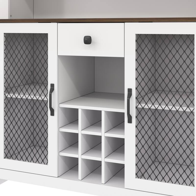 Anmytek 70.9 Inch White Kitchen Pantry Storage Cabinet Rustic Buffet with LED Outlets Wine Rack