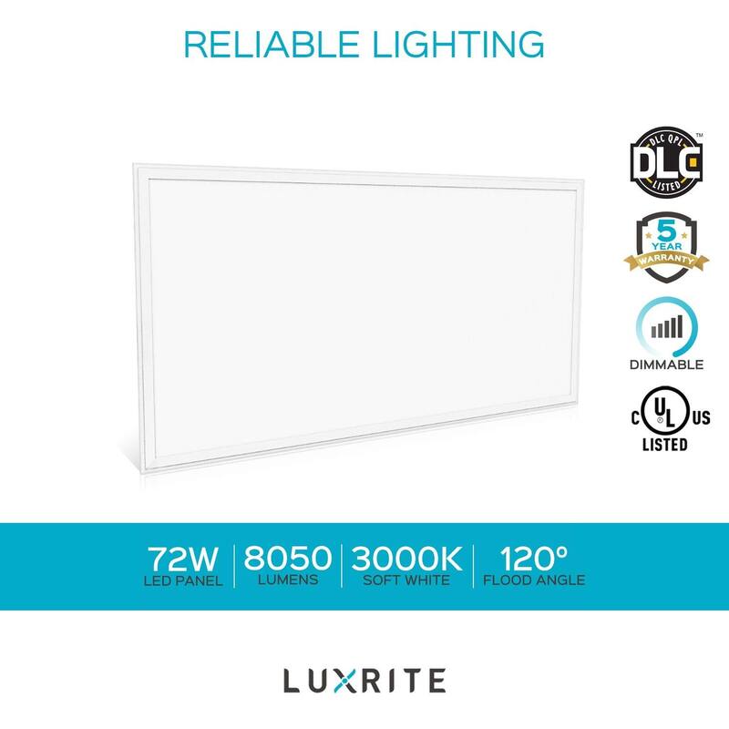 Luxrite 2x4 FT LED Flat Panel Light, 72W, 0-10V Dimmable, 24x48 Inch LED Light Panel, UL Listed, 4-Pack
