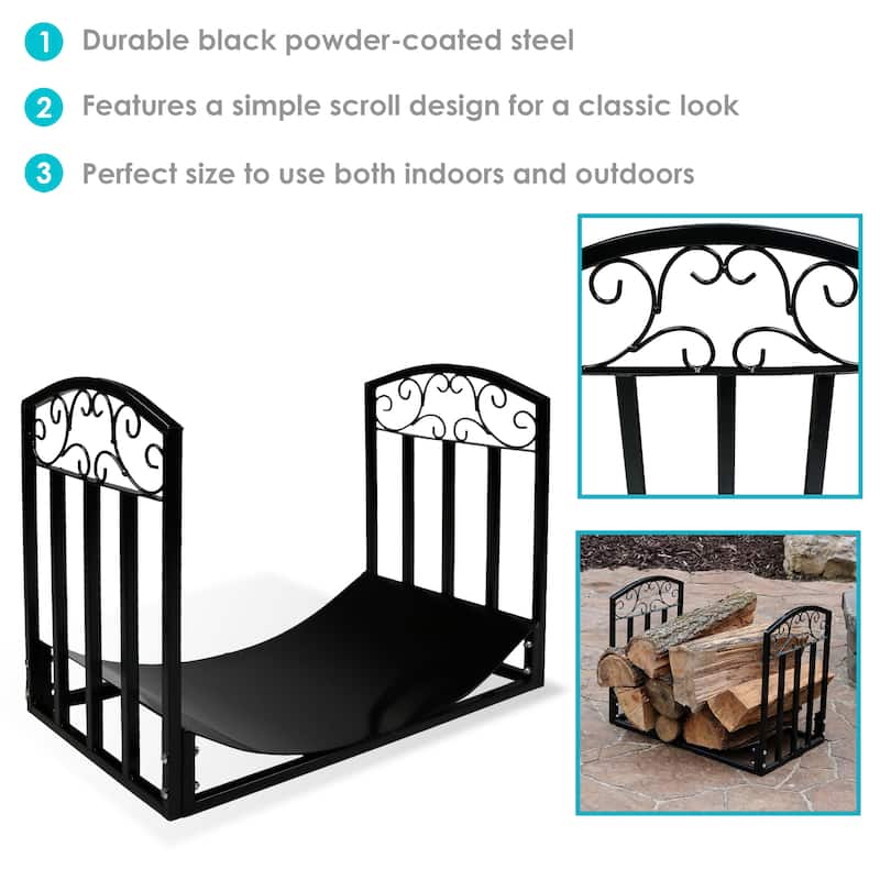 2' Indoor/Outdoor Firewood Log Rack - Steel Fireplace Storage Holder