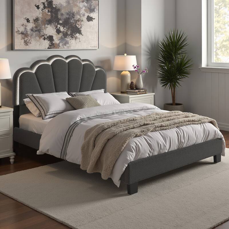 Wacissa LED Headboard Boucle Queen Platform Bed by iNSPIRE Q Modern