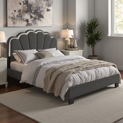 Wacissa LED Headboard Boucle Queen Platform Bed by iNSPIRE Q Modern