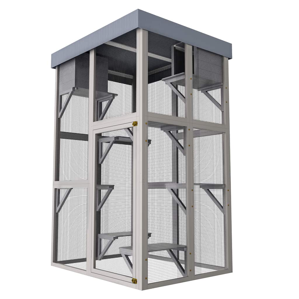 Large Outdoor Cat Catio Enclosure, Cat House with Waterproof Roof, Cage Playpen with 6 Jumping Platforms & 2 Napping Houses