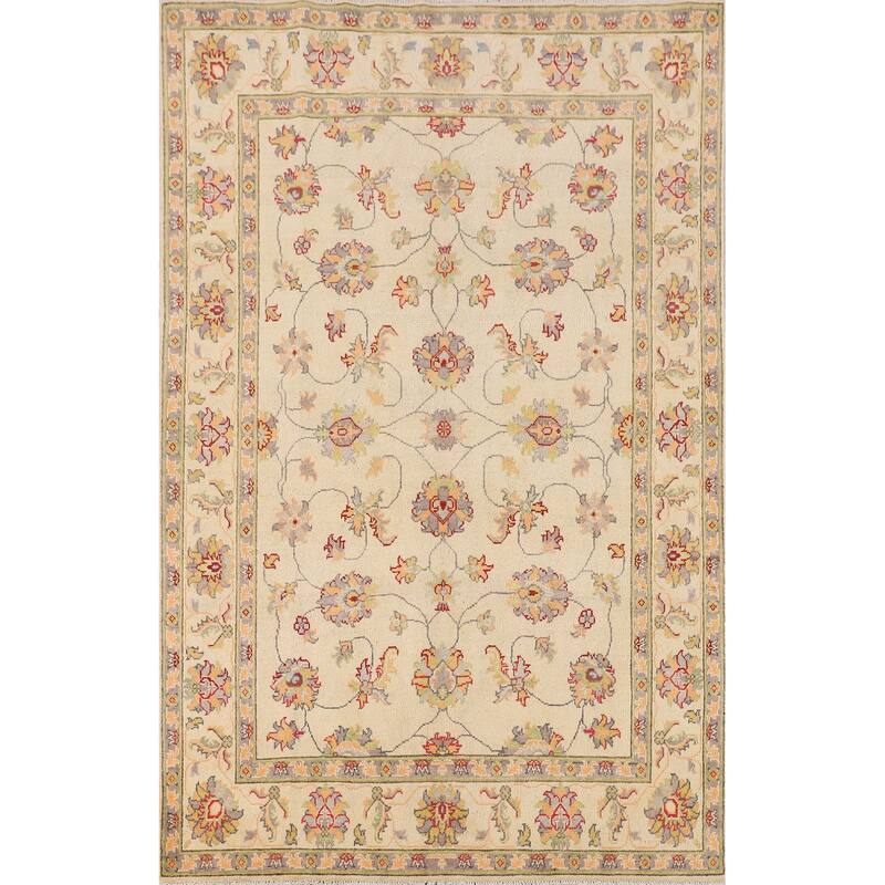 Transitional Floral Oushak Area Rug Hand-Knotted Wool Carpet - 4'11" x 7'8"